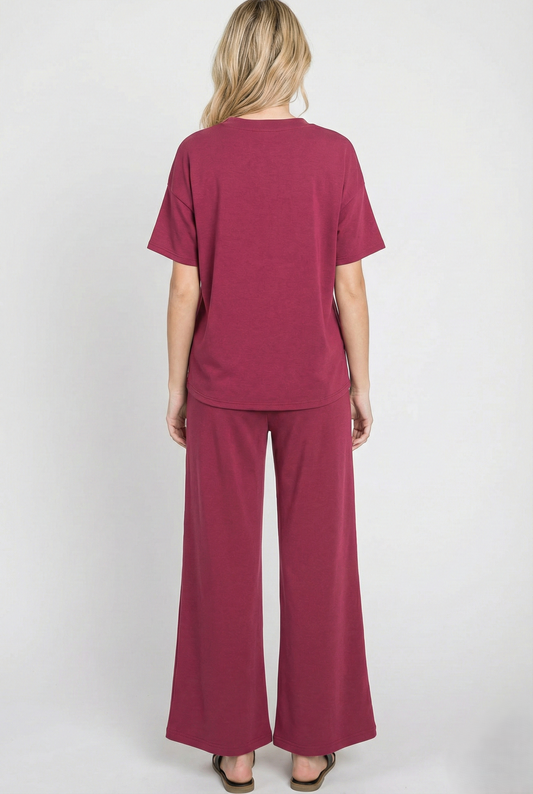 2-Piece Scuba Set: Curved Hem Oversized Top & Bell Bottom Pants