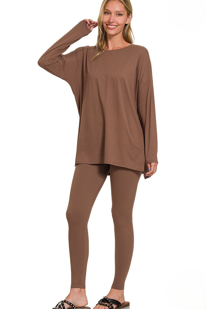Plus Size Brushed DTY Long Sleeve Tunic & Leggings Set