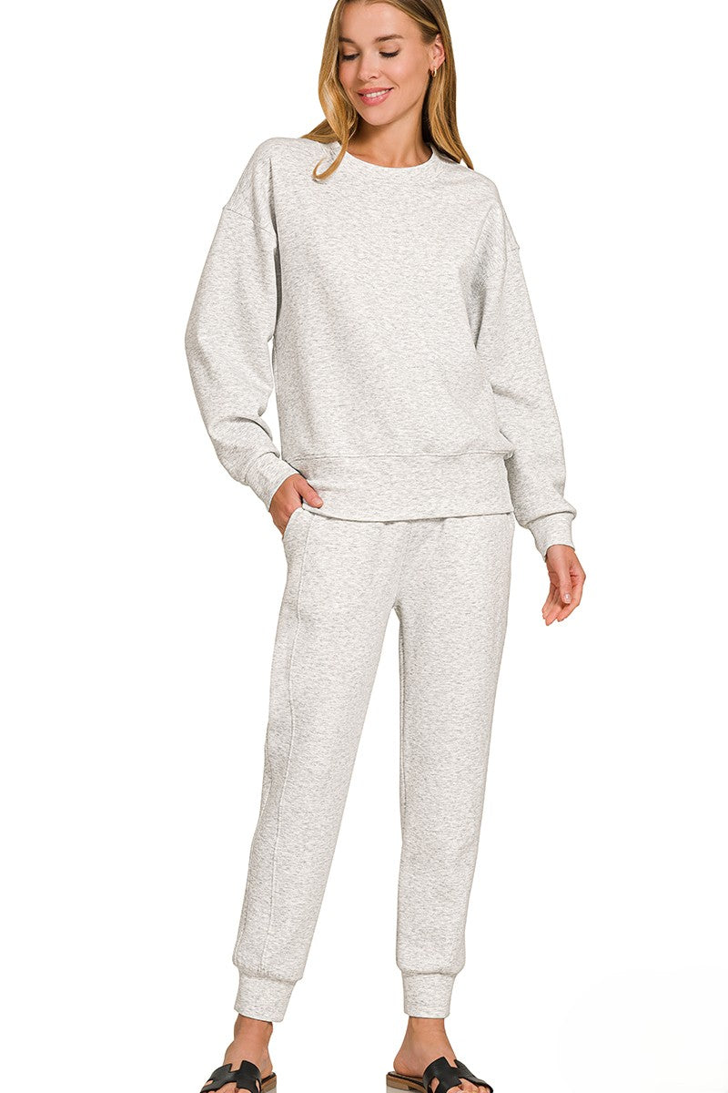 Scuba Knit Matching Lounge Set - Crewneck Pullover & Jogger Tracksuit