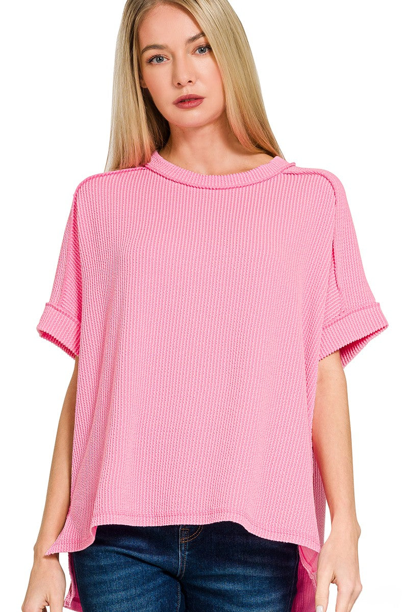 The Studio Raw Edge Ribbed Sleeve Top