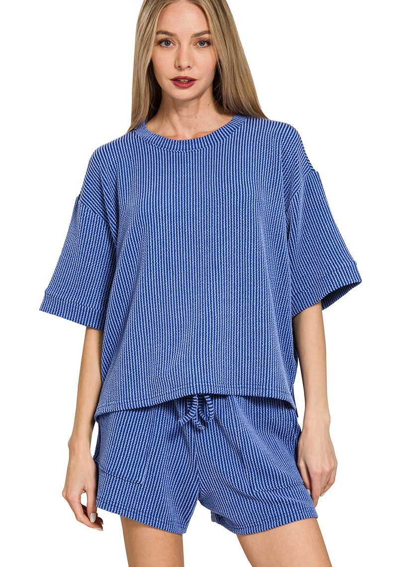 Ribbed Knit Short Sleeve Set