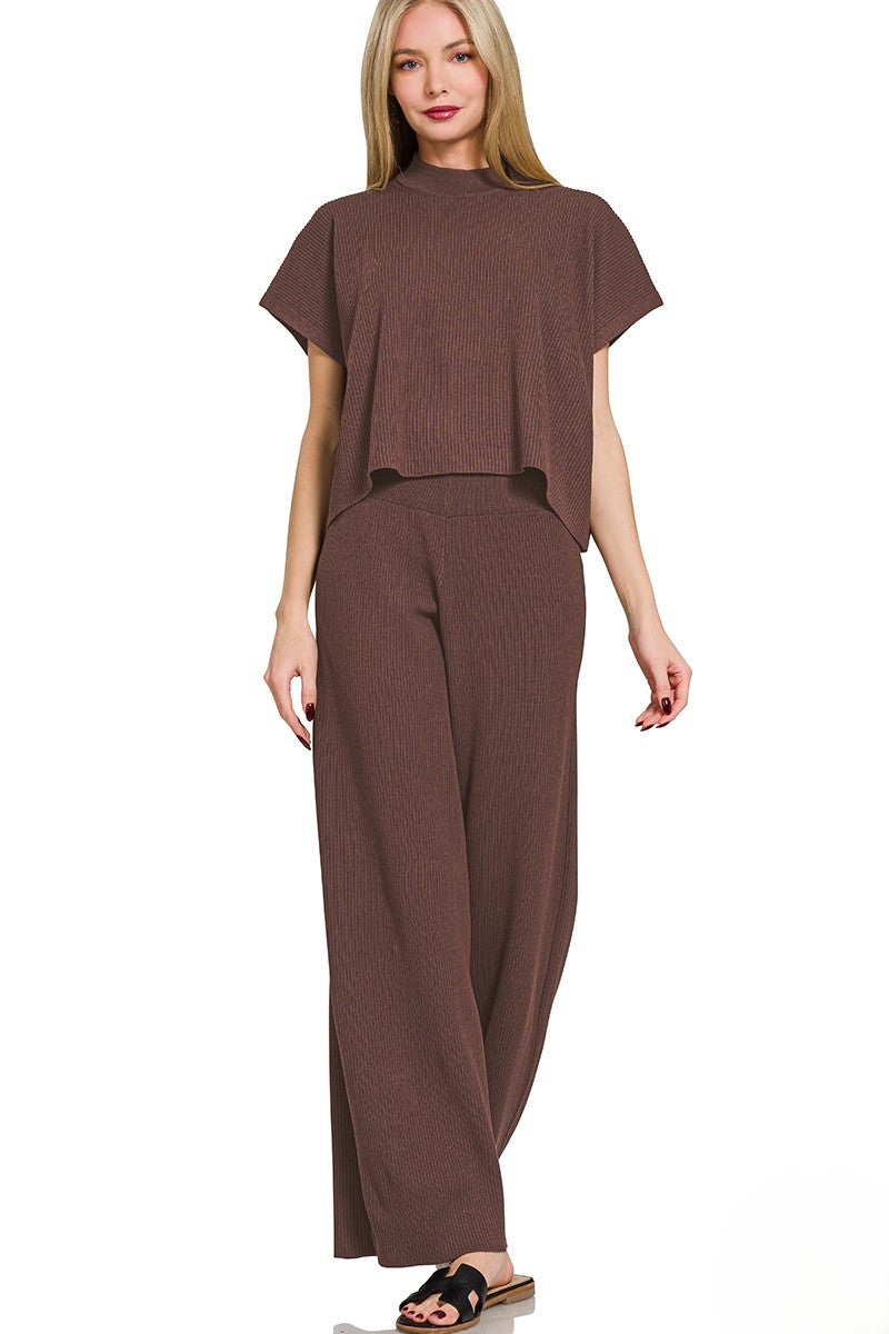 Soft Viscose Short Sleeve Sweater and Pants Set
