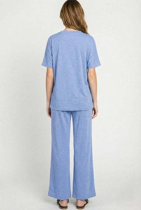 2-Piece Scuba Set: Curved Hem Oversized Top & Bell Bottom Pants