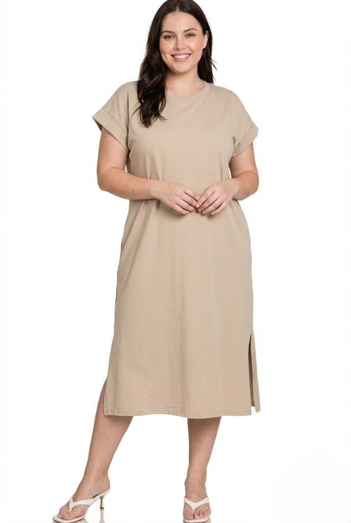 Plus Size Round Neck Midi Dress