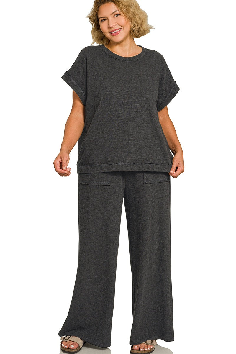 Plus-Size Premium Textured Slub Two-Piece Comfort Set