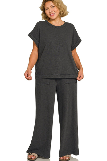 Plus-Size Premium Textured Slub Two-Piece Comfort Set