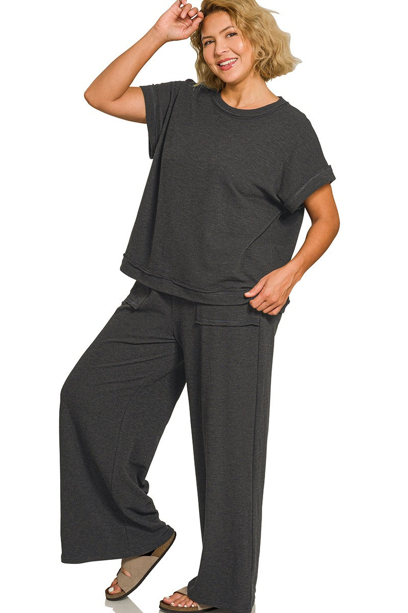 Plus-Size Premium Textured Slub Two-Piece Comfort Set