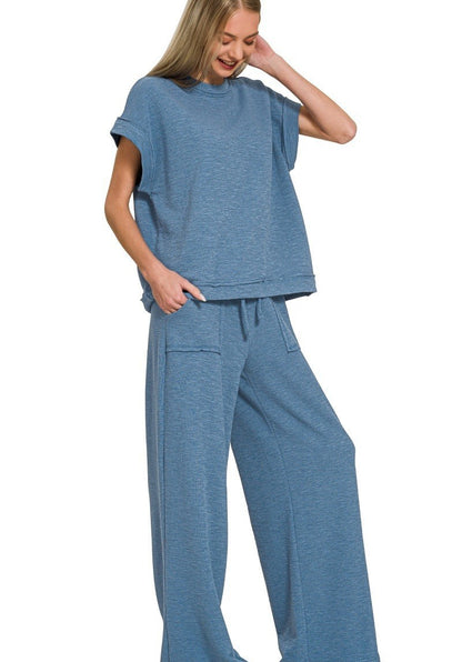 Plus-Size Premium Textured Slub Two-Piece Comfort Set