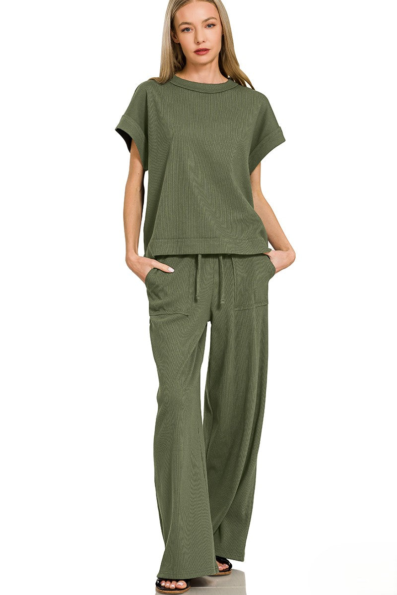 Women's Ribbed Knit 2-Piece Set Loungewear
