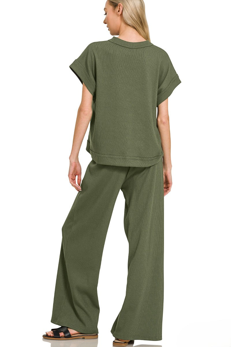 Women's Ribbed Knit 2-Piece Set Loungewear