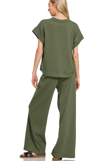 Women's Ribbed Knit 2-Piece Set Loungewear