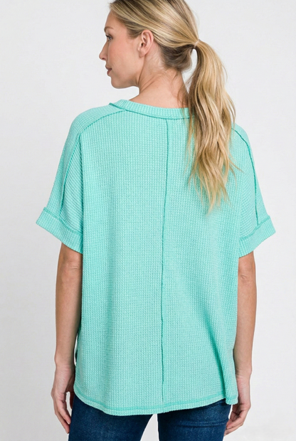 The Studio Raw Edge Ribbed Sleeve Top