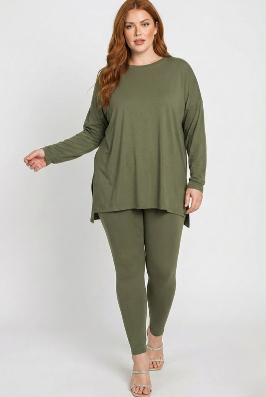 Plus Size Brushed DTY Long Sleeve Tunic & Leggings Set