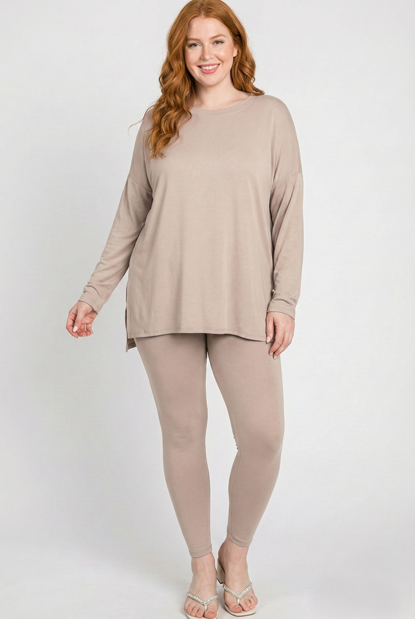 Plus Size Brushed DTY Long Sleeve Tunic & Leggings Set