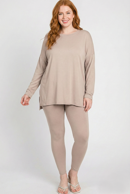 Plus Size Brushed DTY Long Sleeve Tunic & Leggings Set