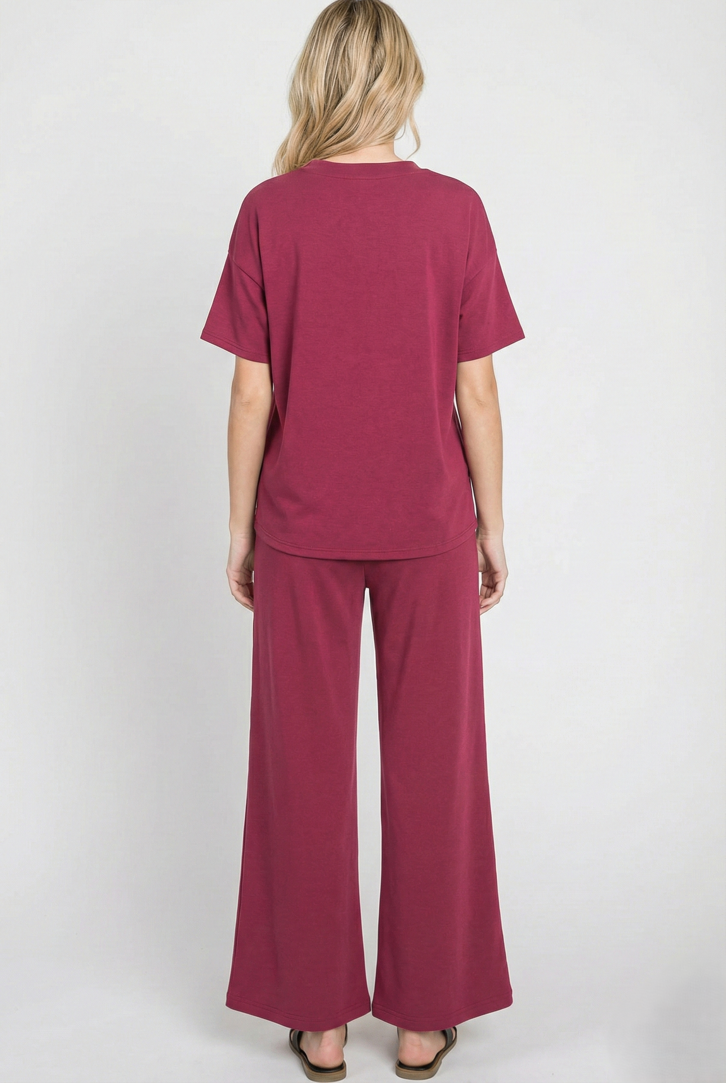 2-Piece Scuba Set: Curved Hem Oversized Top & Bell Bottom Pants