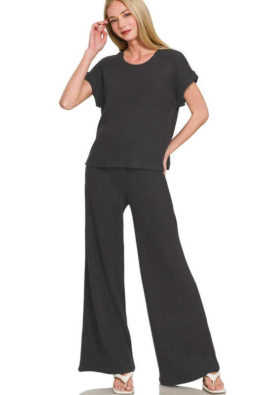 Cozy Chic Rolled Sleeve Sweater & Pant Set