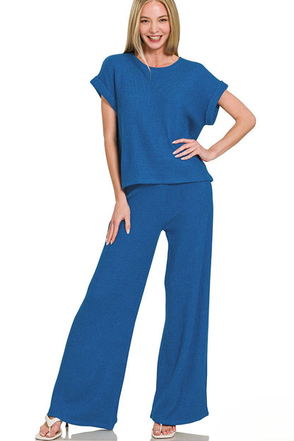 Cozy Chic Rolled Sleeve Sweater & Pant Set