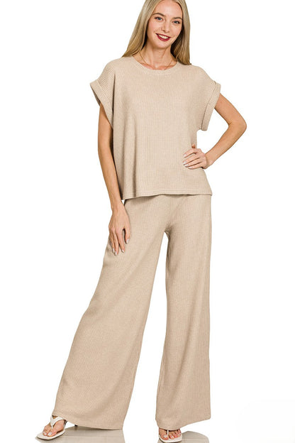 Cozy Chic Rolled Sleeve Sweater & Pant Set