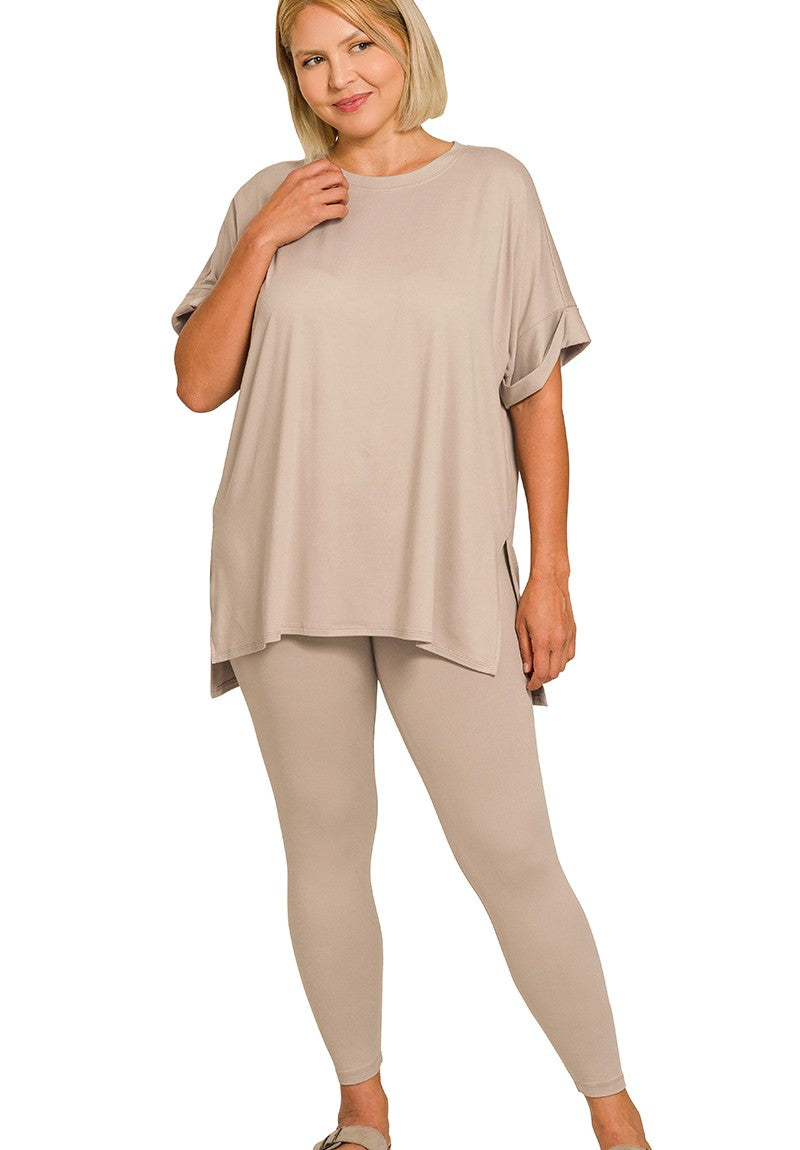 Plus Brushed Microfiber Pullover and Leggings Lounge Set