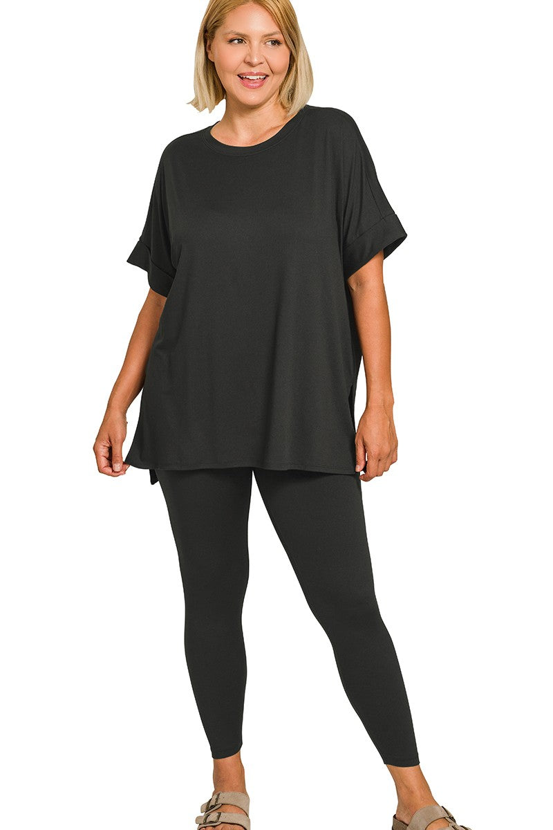 Plus Brushed Microfiber Pullover and Leggings Lounge Set