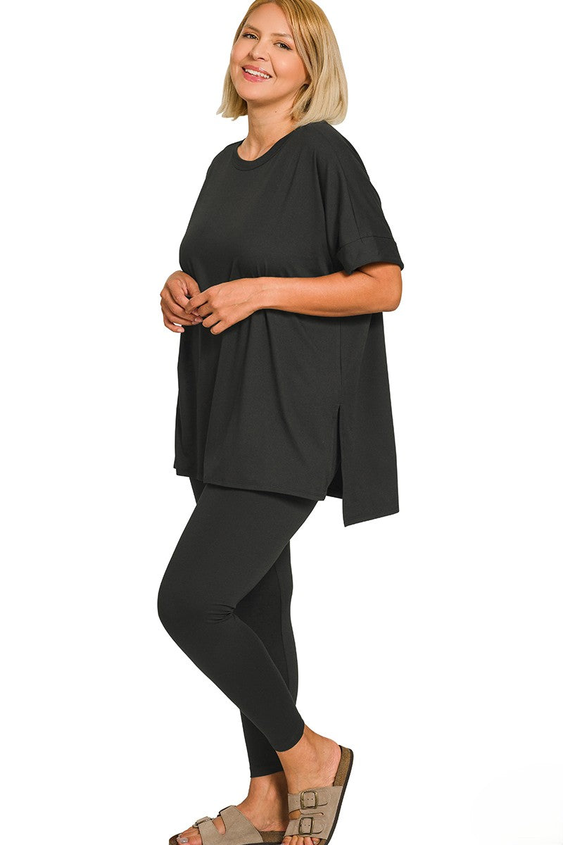 Plus Brushed Microfiber Pullover and Leggings Lounge Set