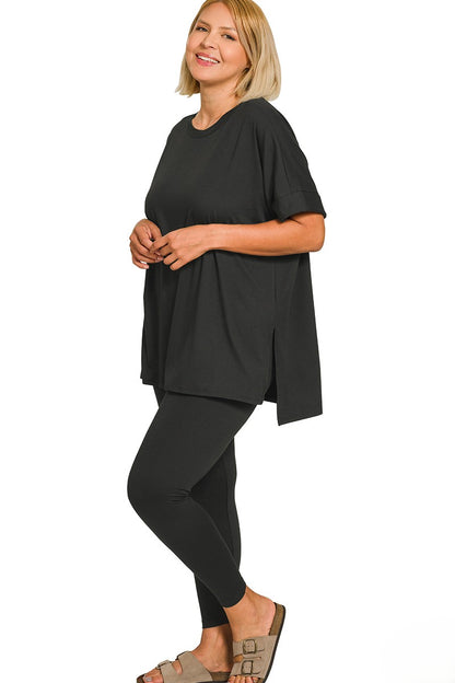 Plus Brushed Microfiber Pullover and Leggings Lounge Set
