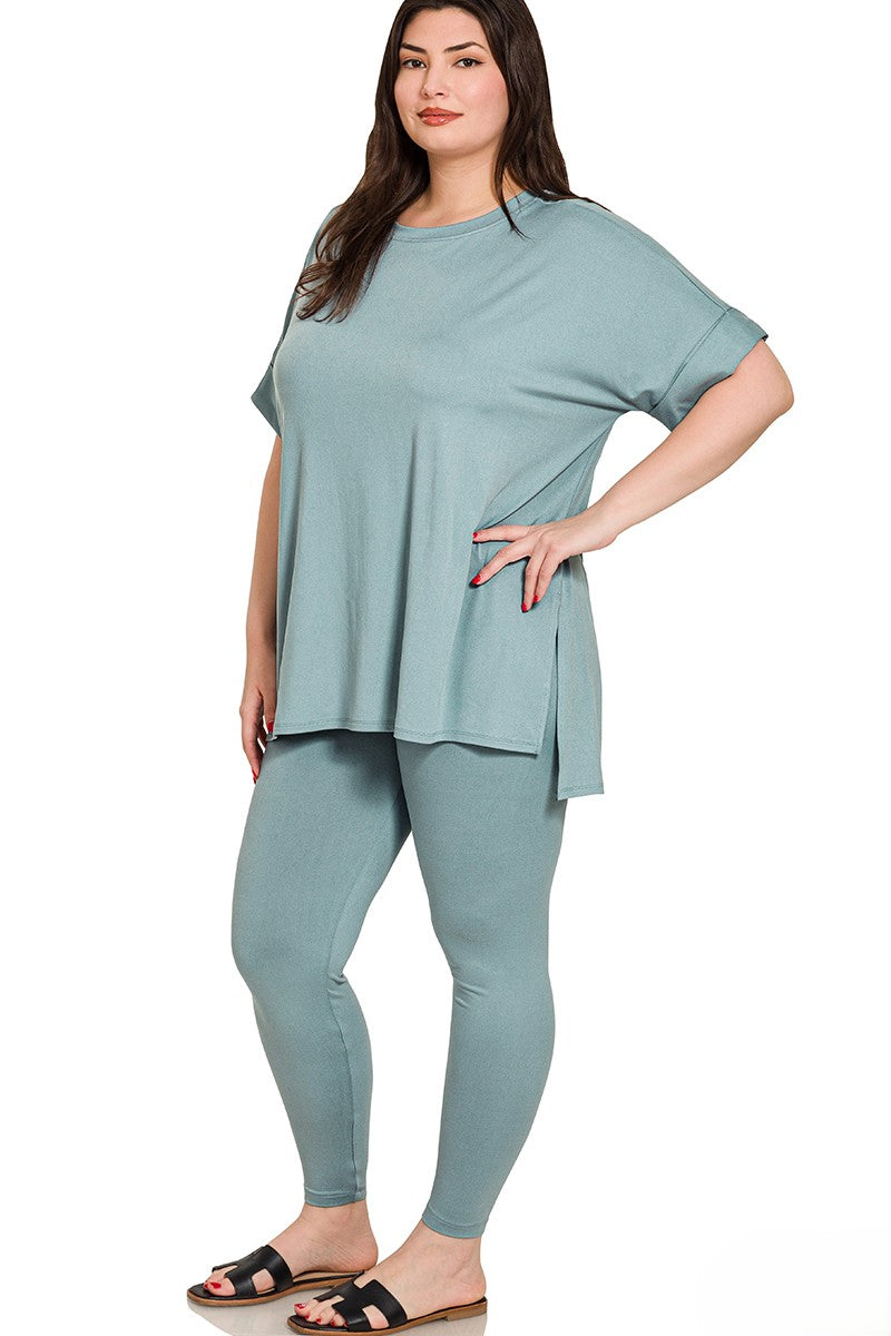 Plus Brushed Microfiber Pullover and Leggings Lounge Set