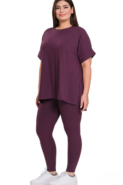 Plus Brushed Microfiber Pullover and Leggings Lounge Set