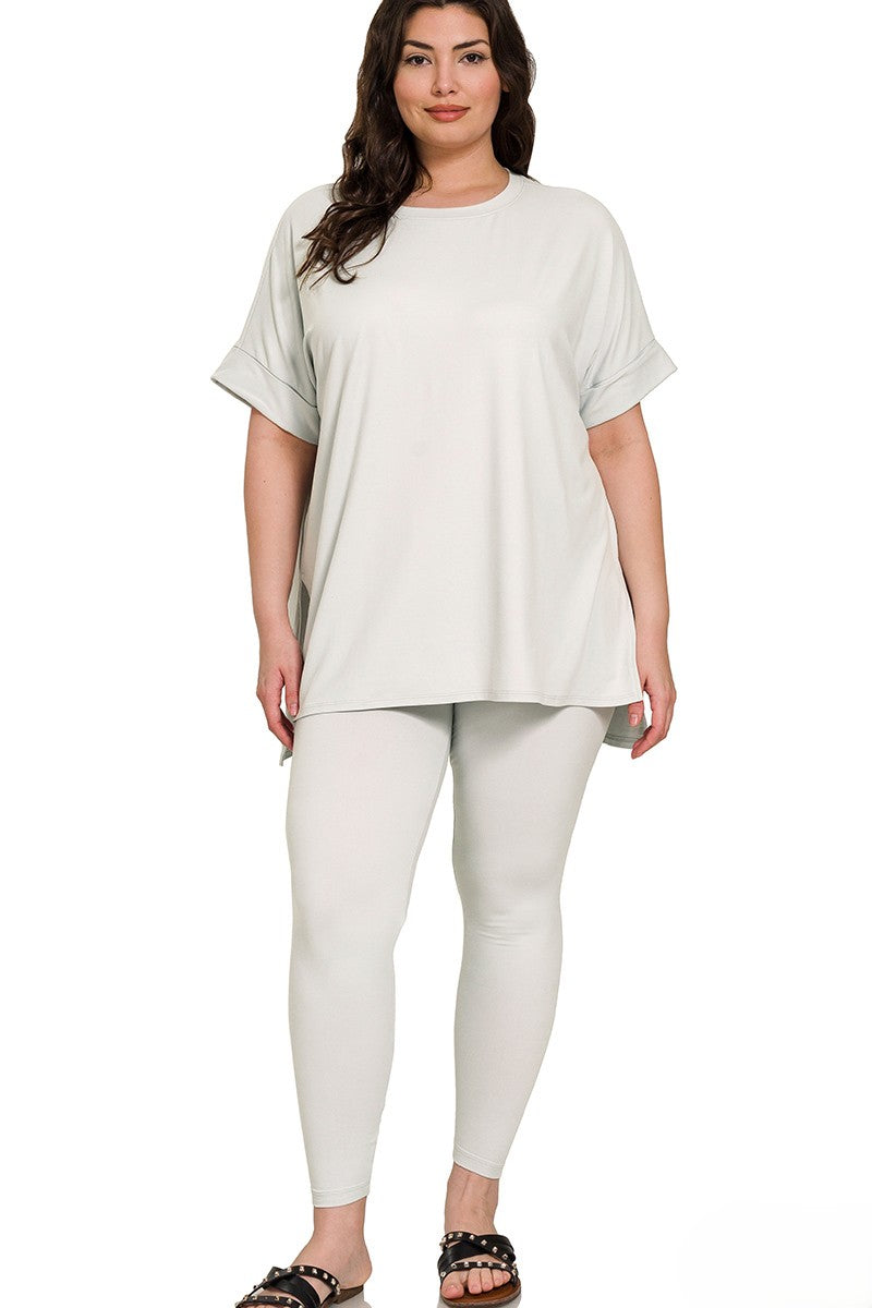Plus Brushed Microfiber Pullover and Leggings Lounge Set