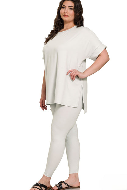 Plus Brushed Microfiber Pullover and Leggings Lounge Set