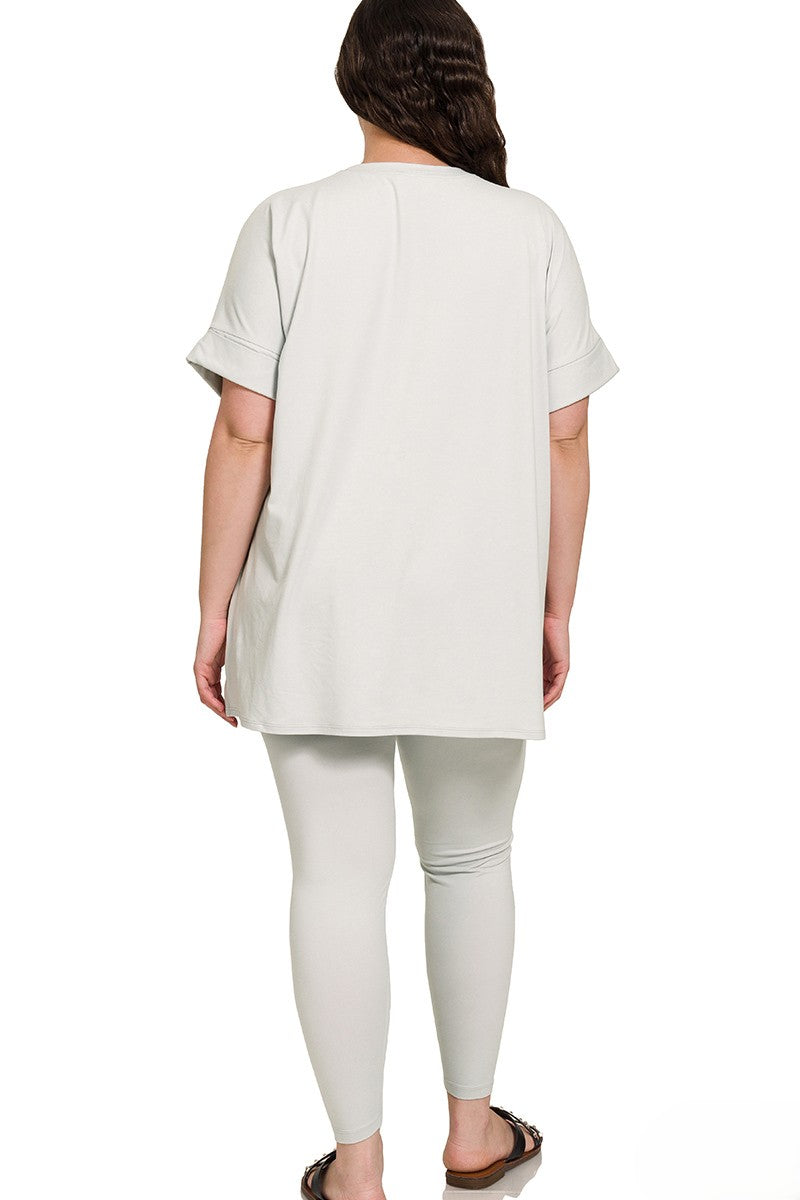 Plus Brushed Microfiber Pullover and Leggings Lounge Set