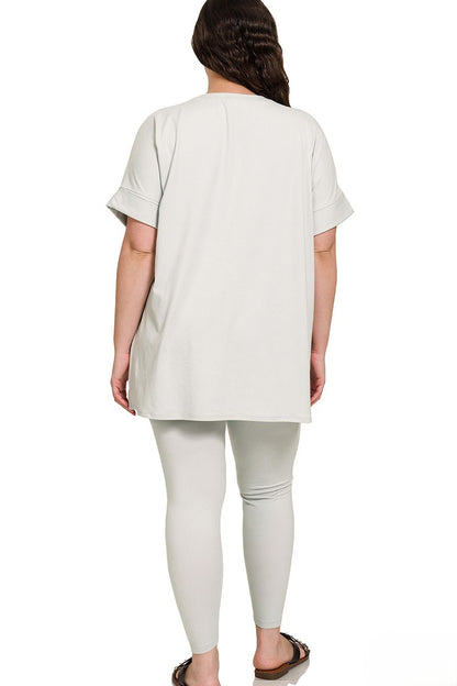 Plus Brushed Microfiber Pullover and Leggings Lounge Set