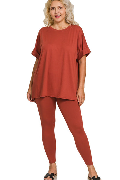 Plus Brushed Microfiber Pullover and Leggings Lounge Set