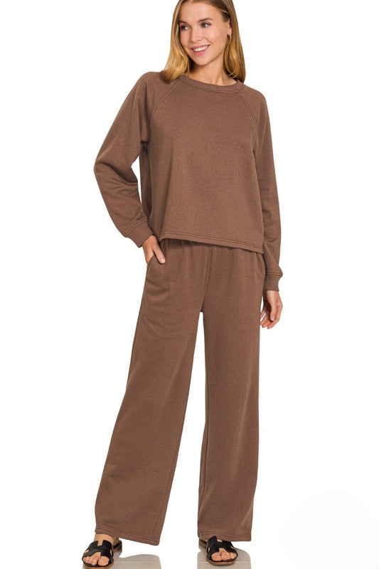 Cozy Fleece Matching Set - Raglan Sleeve Crewneck & Joggers