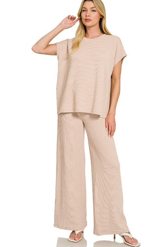 Raised-Rib Relaxed Pullover and Straight-Leg Pants Lounge Set