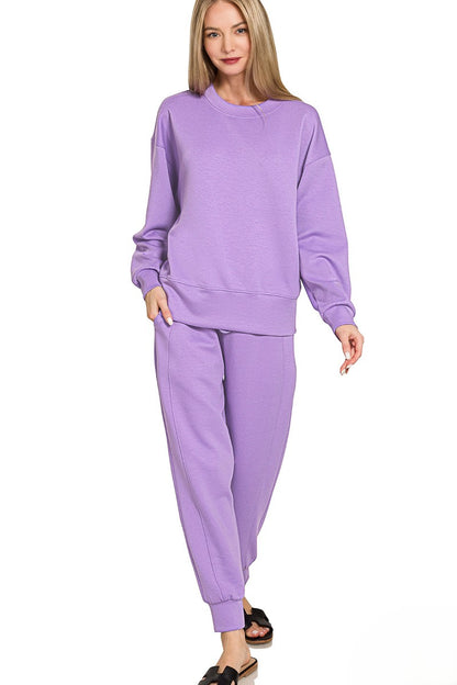 Scuba Knit Matching Lounge Set - Crewneck Pullover & Jogger Tracksuit