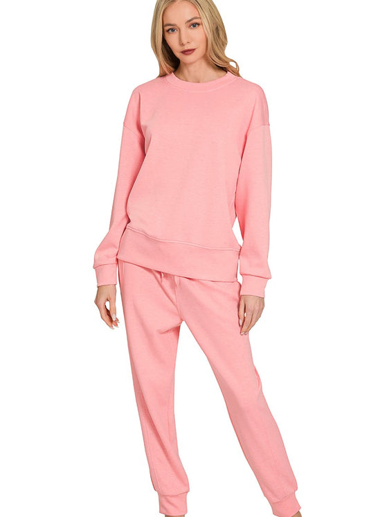 Scuba Knit Matching Lounge Set - Crewneck Pullover & Jogger Tracksuit