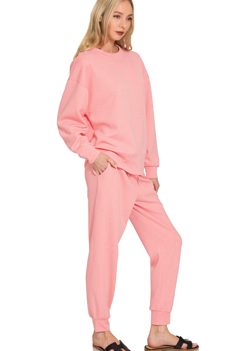 Scuba Knit Matching Lounge Set - Crewneck Pullover & Jogger Tracksuit
