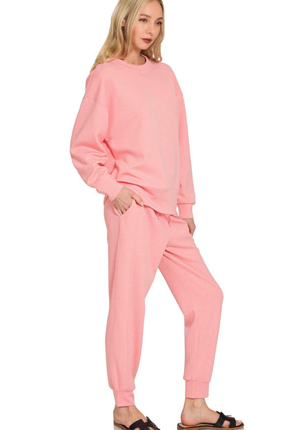 Scuba Knit Matching Lounge Set - Crewneck Pullover & Jogger Tracksuit