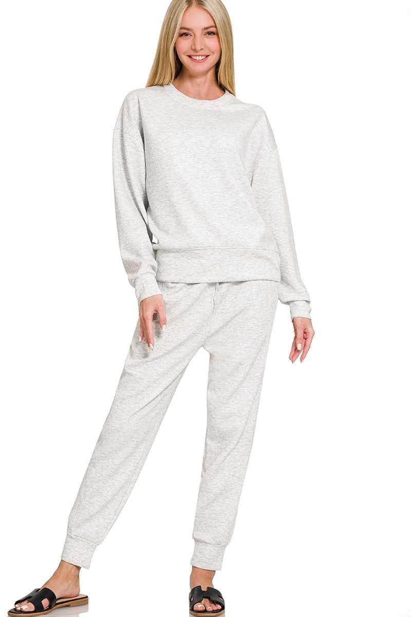 Scuba Knit Matching Lounge Set - Crewneck Pullover & Jogger Tracksuit