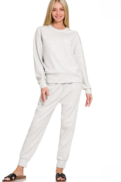 Scuba Knit Matching Lounge Set - Crewneck Pullover & Jogger Tracksuit