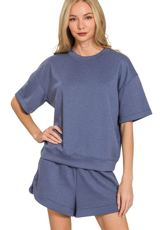 Ultra-Soft Round Neck Top & Retro Dolphin Short Lounge Set