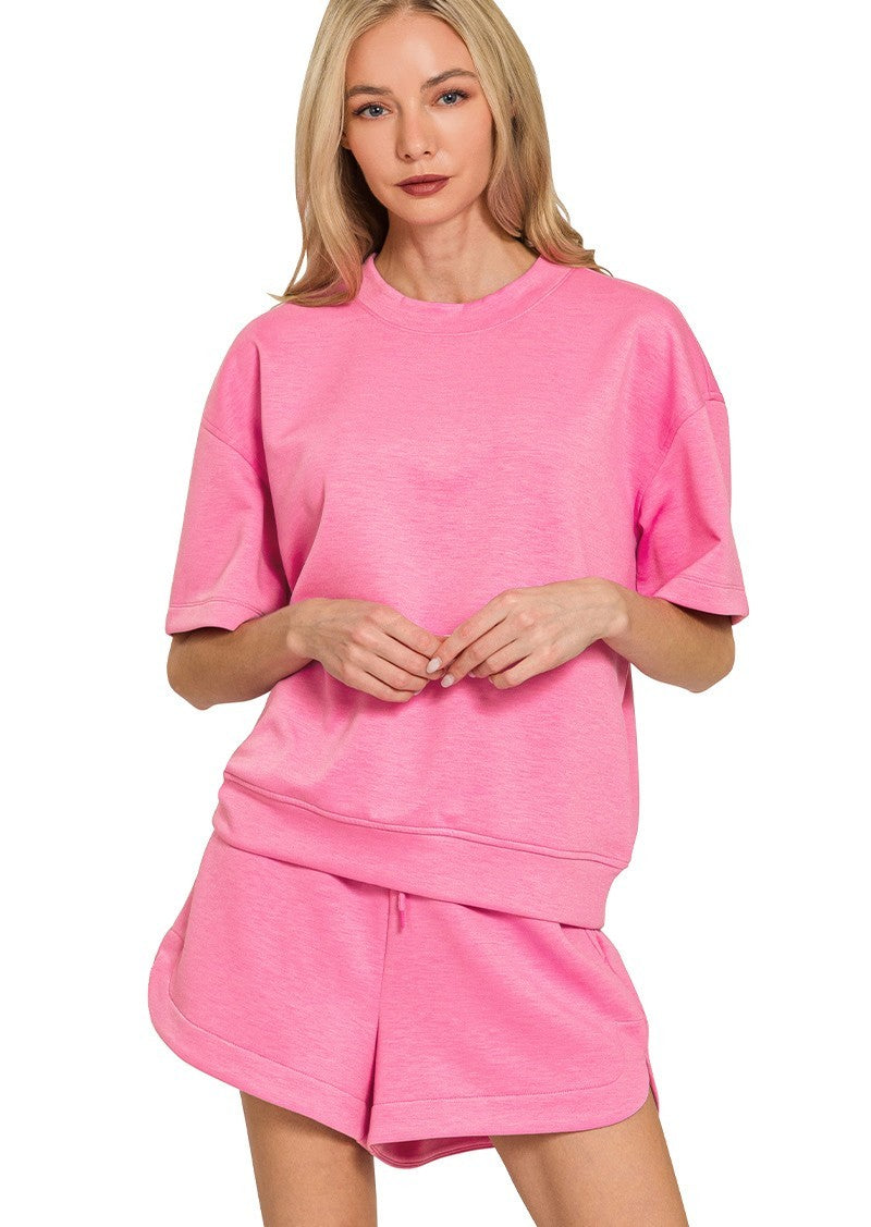 Ultra-Soft Round Neck Top & Retro Dolphin Short Lounge Set