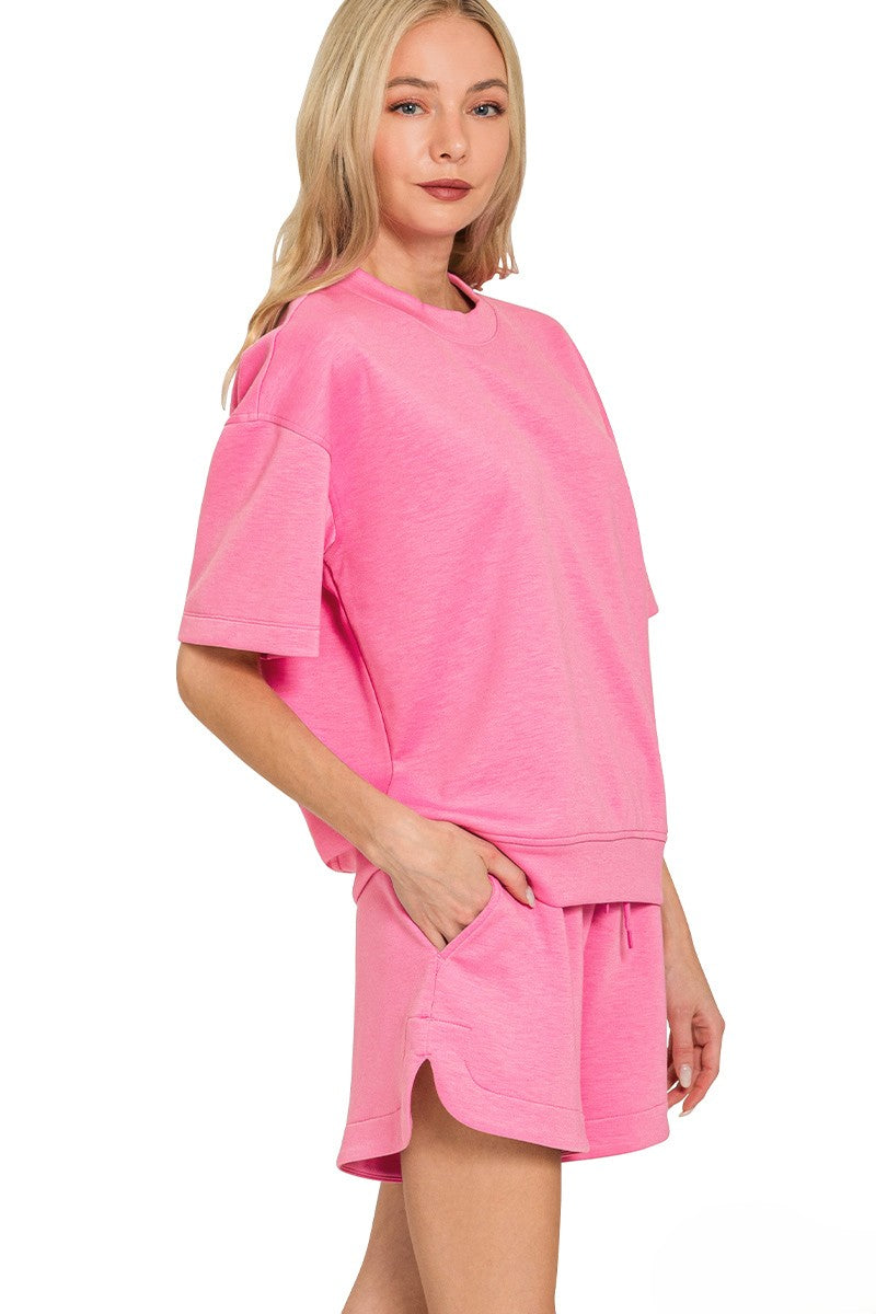 Ultra-Soft Round Neck Top & Retro Dolphin Short Lounge Set
