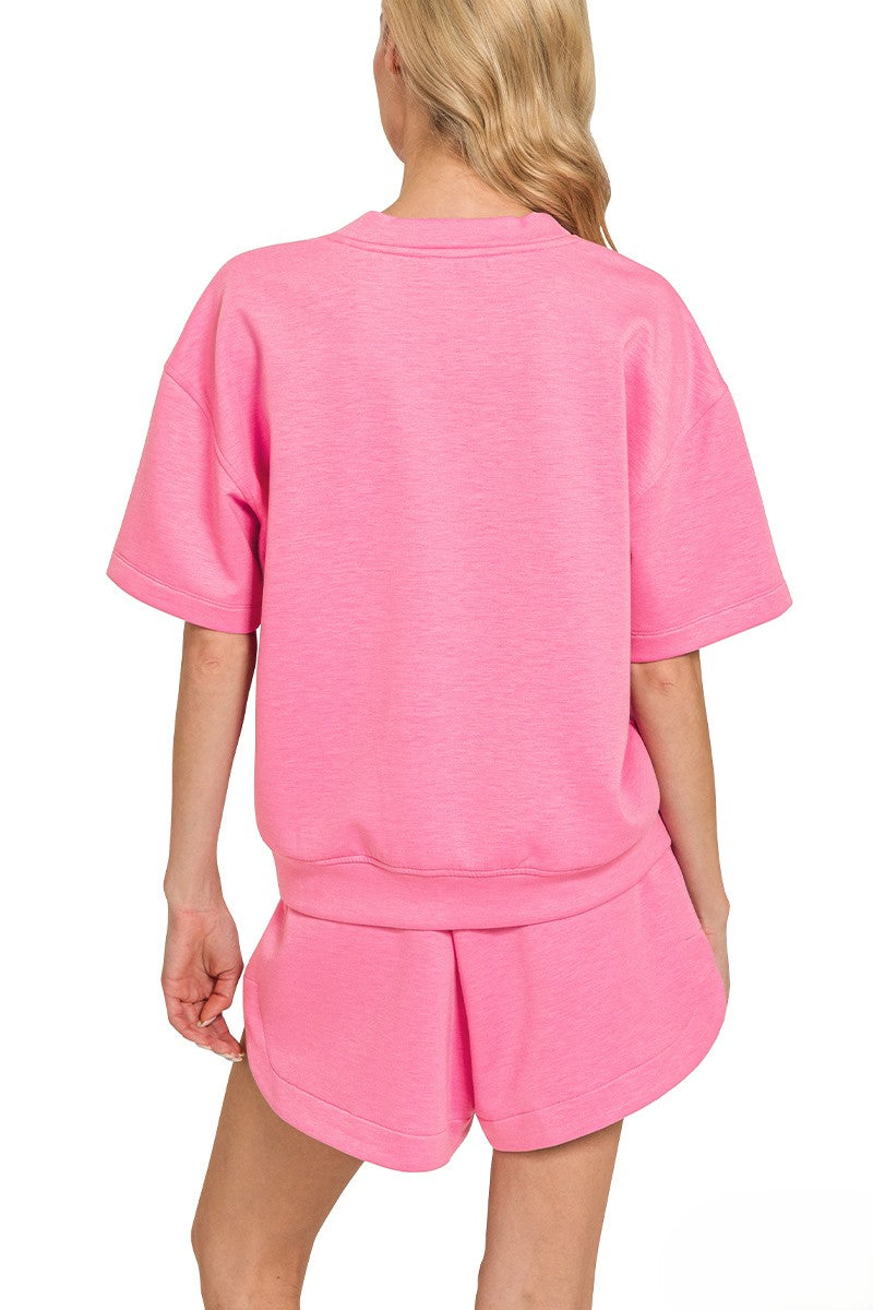 Ultra-Soft Round Neck Top & Retro Dolphin Short Lounge Set