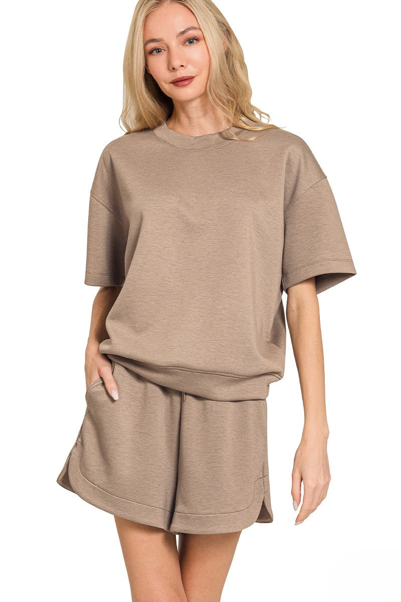 Ultra-Soft Round Neck Top & Retro Dolphin Short Lounge Set