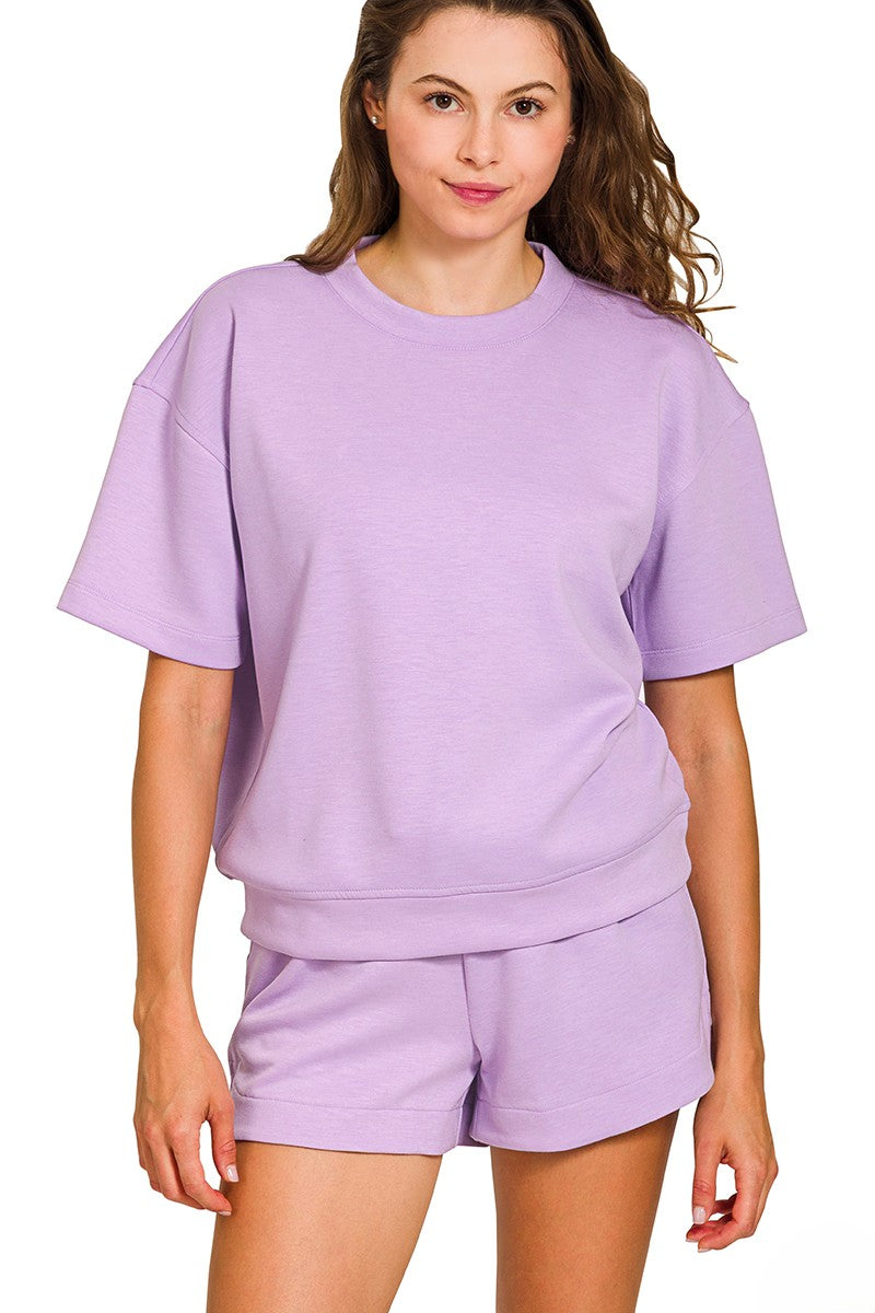 Ultra-Soft Round Neck Top & Retro Dolphin Short Lounge Set