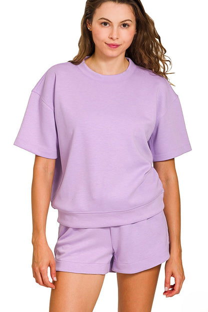 Ultra-Soft Round Neck Top & Retro Dolphin Short Lounge Set
