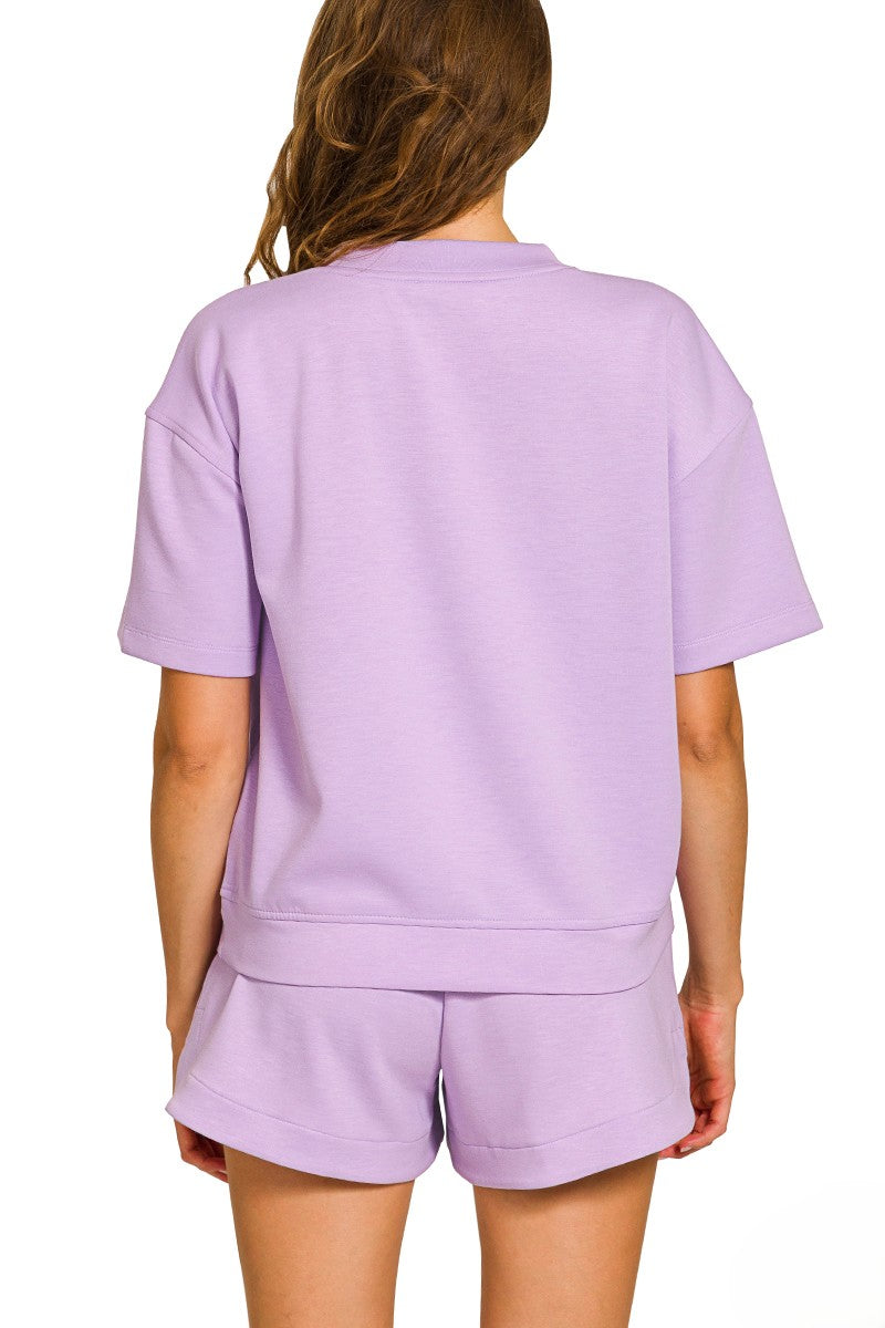 Ultra-Soft Round Neck Top & Retro Dolphin Short Lounge Set